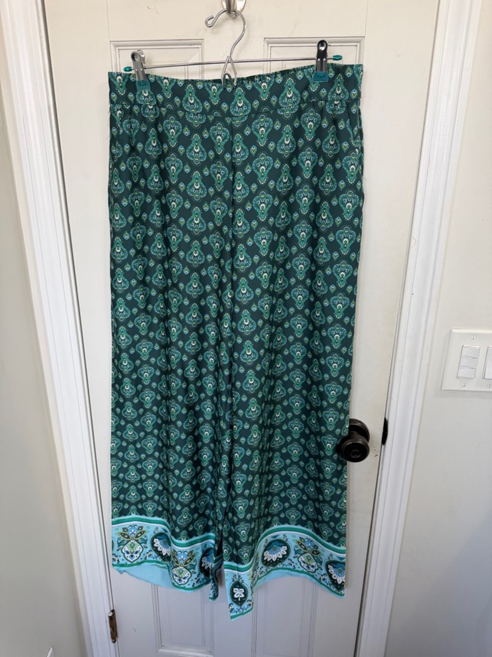LOFT Teal and Aqua Paisley-Print wide leg pants